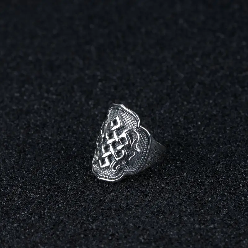 Гарантированное 925 пробы, Серебряные широкие кольца, выгравированные на счастье узлы, переключающиеся на удачу, изменяемые размеры, кольца для мужчин, ювелирные изделия, кольцо