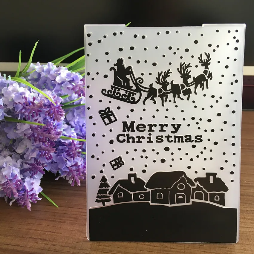 Merry Christmas Snowman Deer plastic embossing folder for festival gift