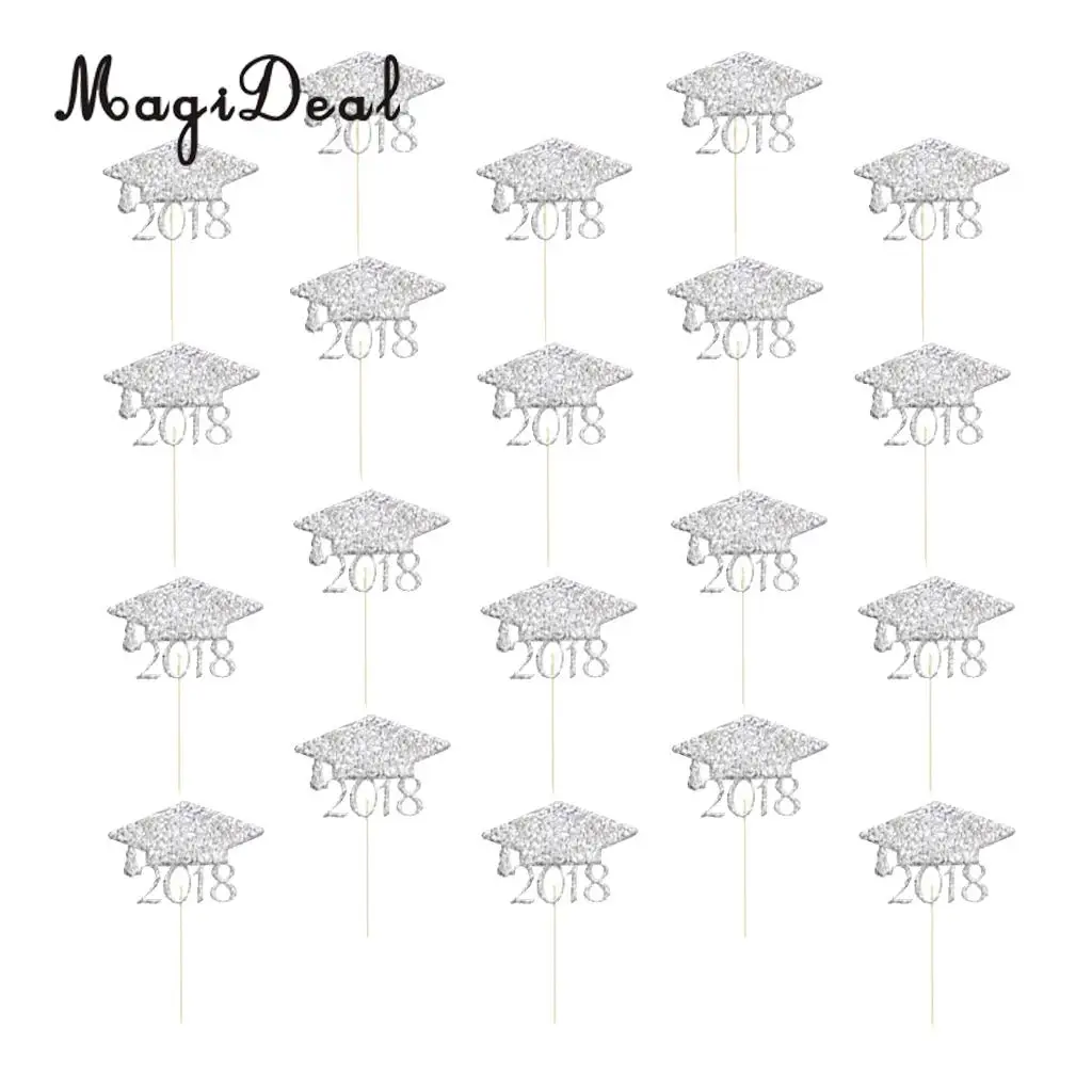 MagiDeal 20pcs 2018 Graduation Cap Cake Toppers Grad Party Cupcake Picks Decorations