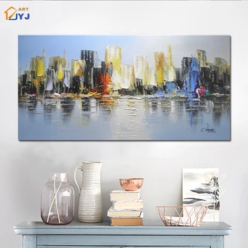

Textured Grey Color City Bay Picture Handmade Modern Abstract Canvas Oil Painting Wall Art for Living Room Decoration SL141