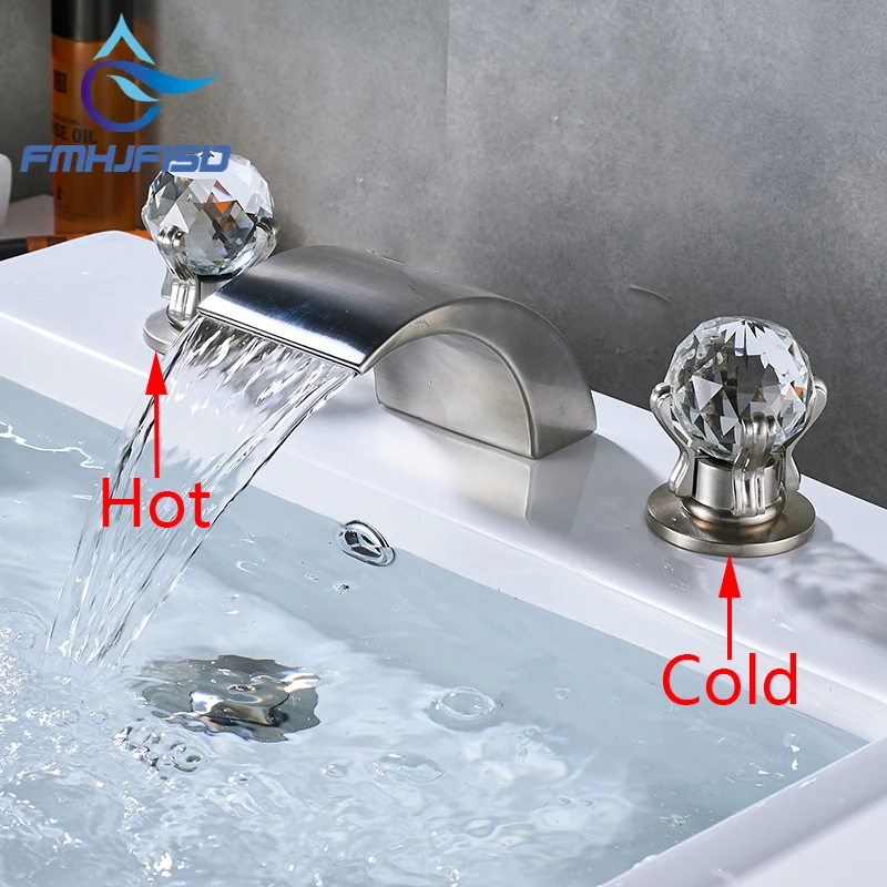 

Waterfall Basin Faucet Dual Handle Chrome&Gold&Nickel&ORB Bathroom Mixes Hot and Cold Tap