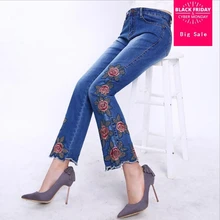 2109 модные брендовые джинсы с вышивкой, женские повседневные джинсовые штаны, хлопковые тонкие женские обтягивающие расклешенные брюки wj2650, Прямая поставка
