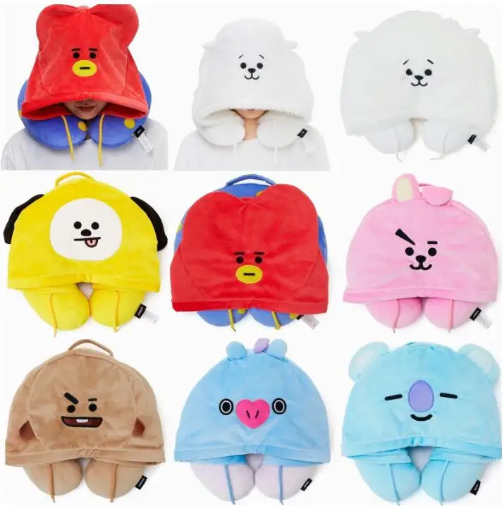 Kpop home для BT21 bts Милая мультяшная Q версия с капюшоном u-образная плюшевая теплая удобная подушка дорожная подушка для шеи