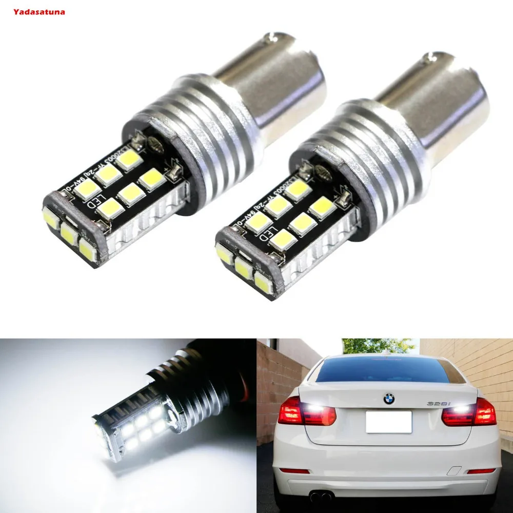 

2Pcs Super Bright 10W 15SMD P21W 7506 LED Replacement Bulbs For Audi BMW Mercedes Volkswagen Backup Reverse Lights, White