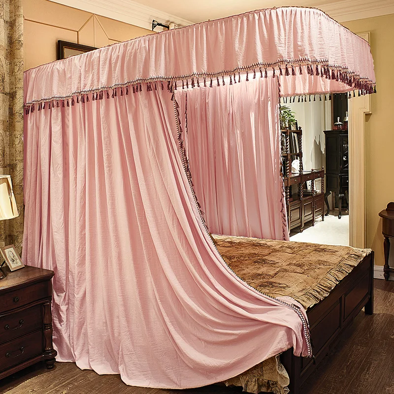 Красное вино, зеленый, розовый, роскошная u-образная направляющая в дворцовом стиле, москитная сетка, трехдверная телескопическая кровать, балдахин, 1,8 м, 1,5 м, 2 м, кровать
