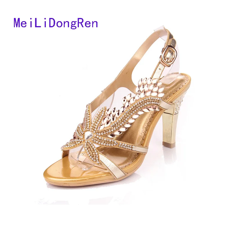 Summer Sandals Women High heeled Diamond Sandals Rhinestone Princess Shoes Large Size 40 41 