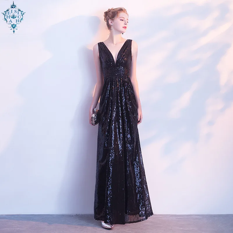 

Ameision New Arrive Sequins Evening Dress Robe De Soiree 2019 Sexy V-Neck Simple Plus Size Women Party Celebrity Gowns Hot