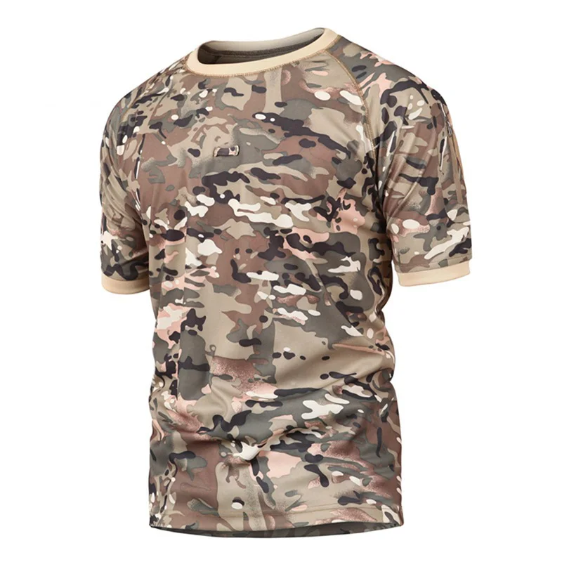 Дышащая летняя уличная тактическая футболка Военная охотничья футболка быстросохнущая камуфляжная рубашка для стрельбы пешего туризма рыбалки - Цвет: CP