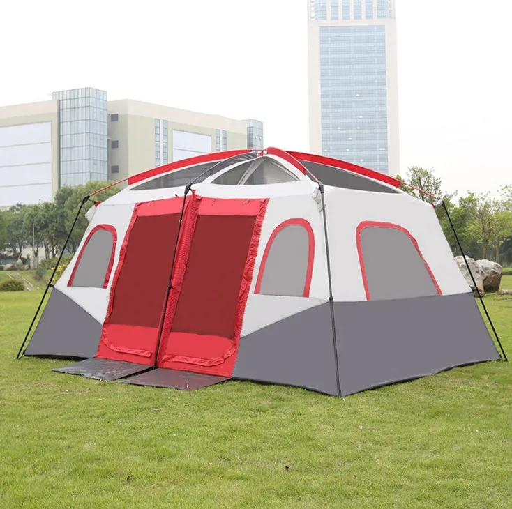 

Large space tent Outdoor 8-10 people two-bedroom tent camping equipment super large tent family barbecue automatic double layers