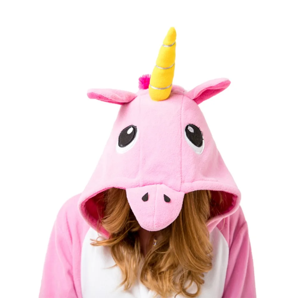 Флис для взрослых унисекс кигуруми пижамы животных косплэй костюм розовый Tianma комбинезон Единорог