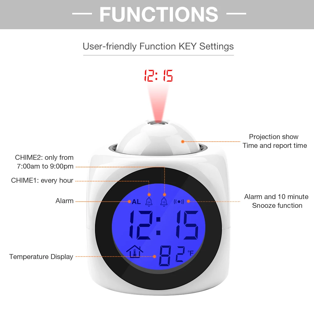 Будильник часы будильник часы с проекцией проекционные часы кубик проектор ЖК-проектор светодио дный дисплей Время цифровой будильник Multi функция говорить голосовые подсказки будильники цифровые светодиодные