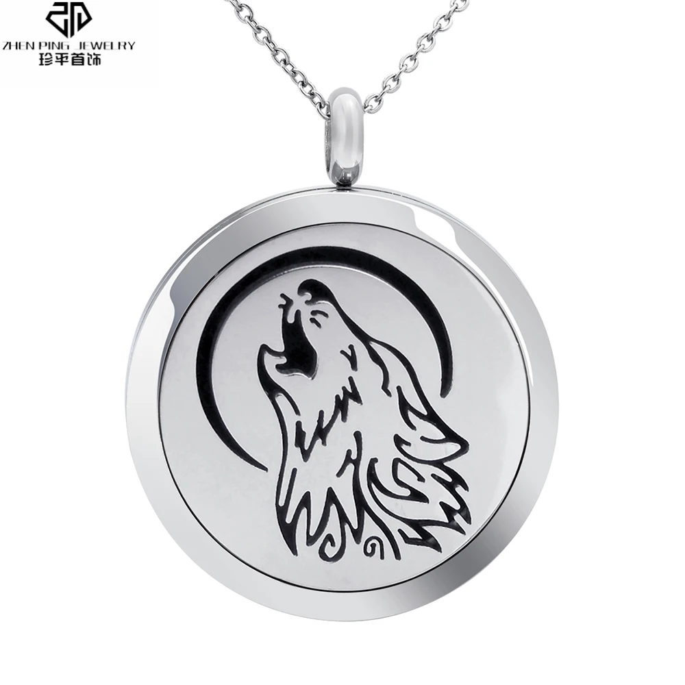 

30mm Animal Wolf Stainless Steel Essential Oil Fragrance Locket Aromatherapy Diffuser Locket Pendant Necklace