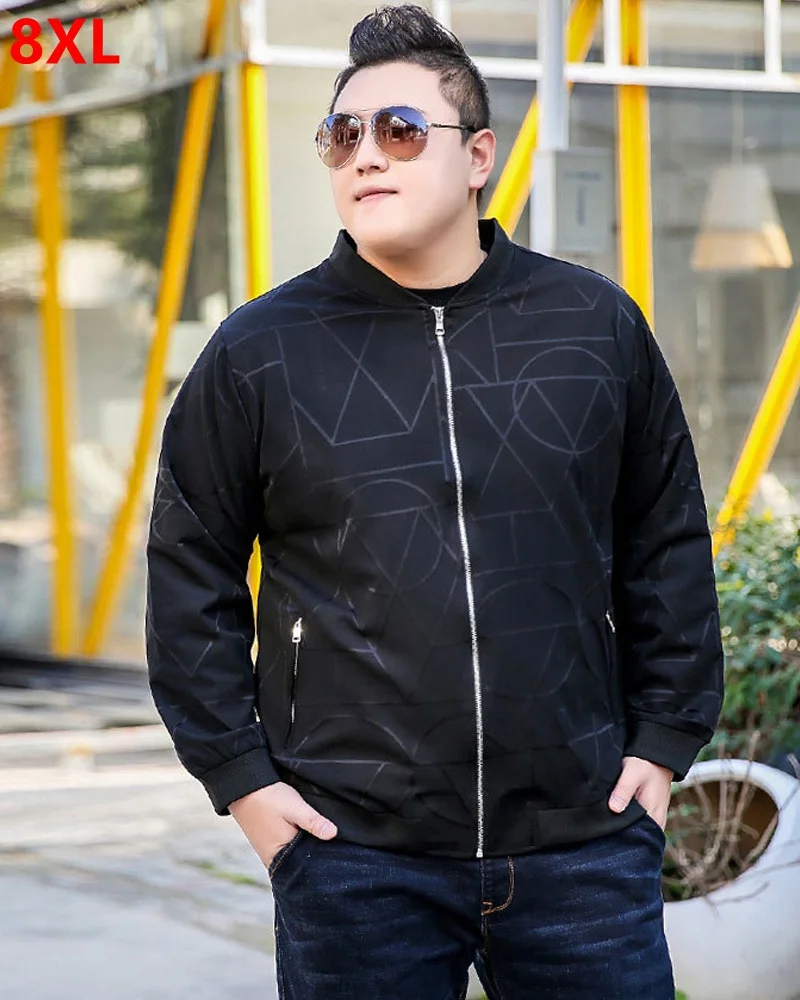 

Men's large size spring casual jacket big size man 8XL black plus size 8XL 130kg baseball collar