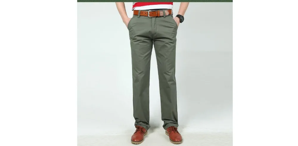 Прямые мужские хлопок брюки хаки Армейский зеленый черный карман сзади Повседневное полной длины Бизнес мужской Повседневное штаны