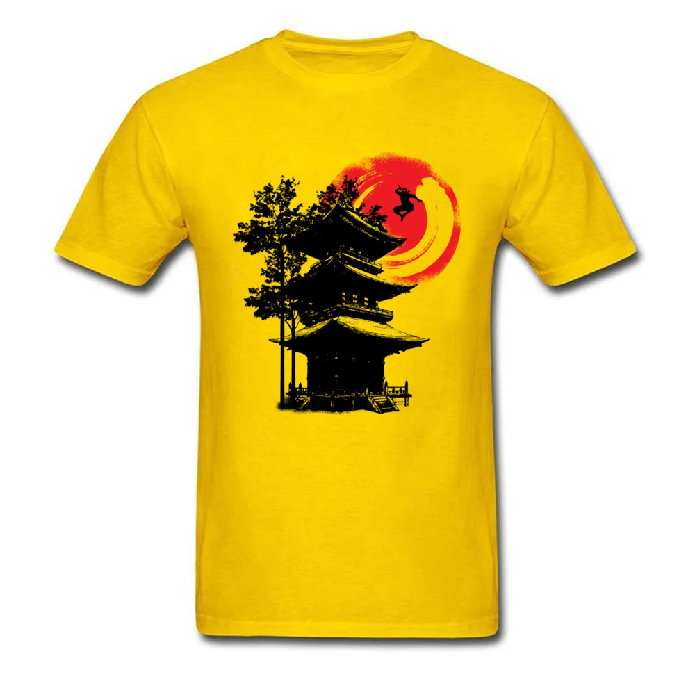 Ninja and Japanese Temple Pure Cotton Mens Short Sleeve Tees Slim Fit Lovers Day T Shirt Casual Clothing Shirt Family O Neck Ninja and Japanese Temple yellow