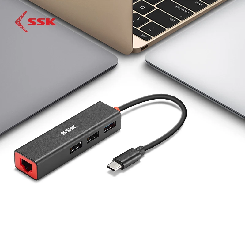 SSK type C Usb концентратор USB C Usb адаптер док-станция алюминиевый тип-c для Ethernet(100 м)+ 3 USB 3,0 интерфейс SHU-C535