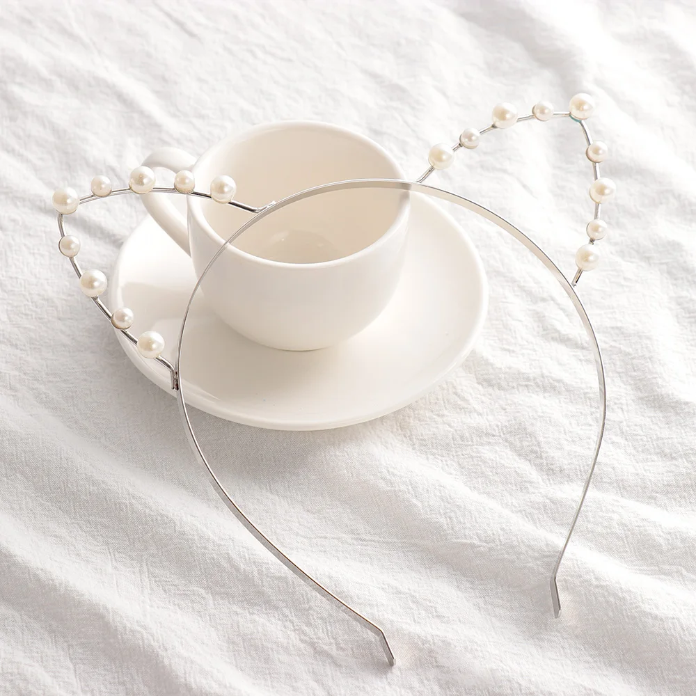 

Novelty Kids Cat Ears Headband Bezel With Imitation Pearl Hairband Festival Hair Girls Crown Rhinestone Headdress
