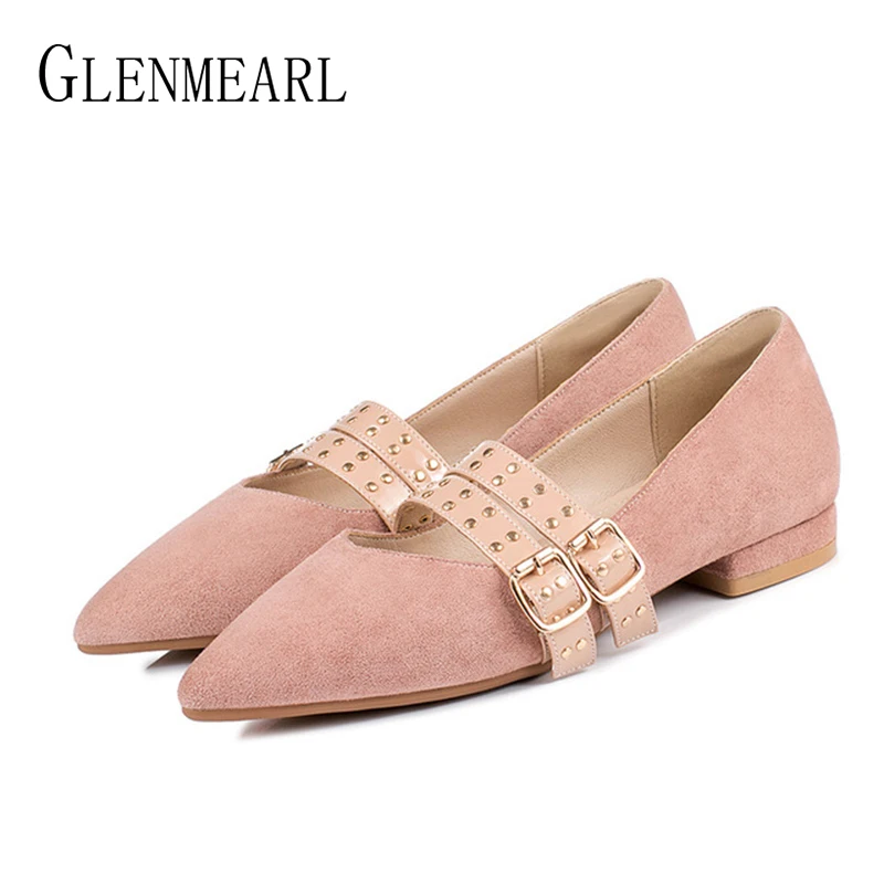 

Women Flats Loafers Casual Shoes Fashion Woman Shoes Pointed Toe Low-Heeled Leather Buckle Female Shoes Spring Plus Size DE