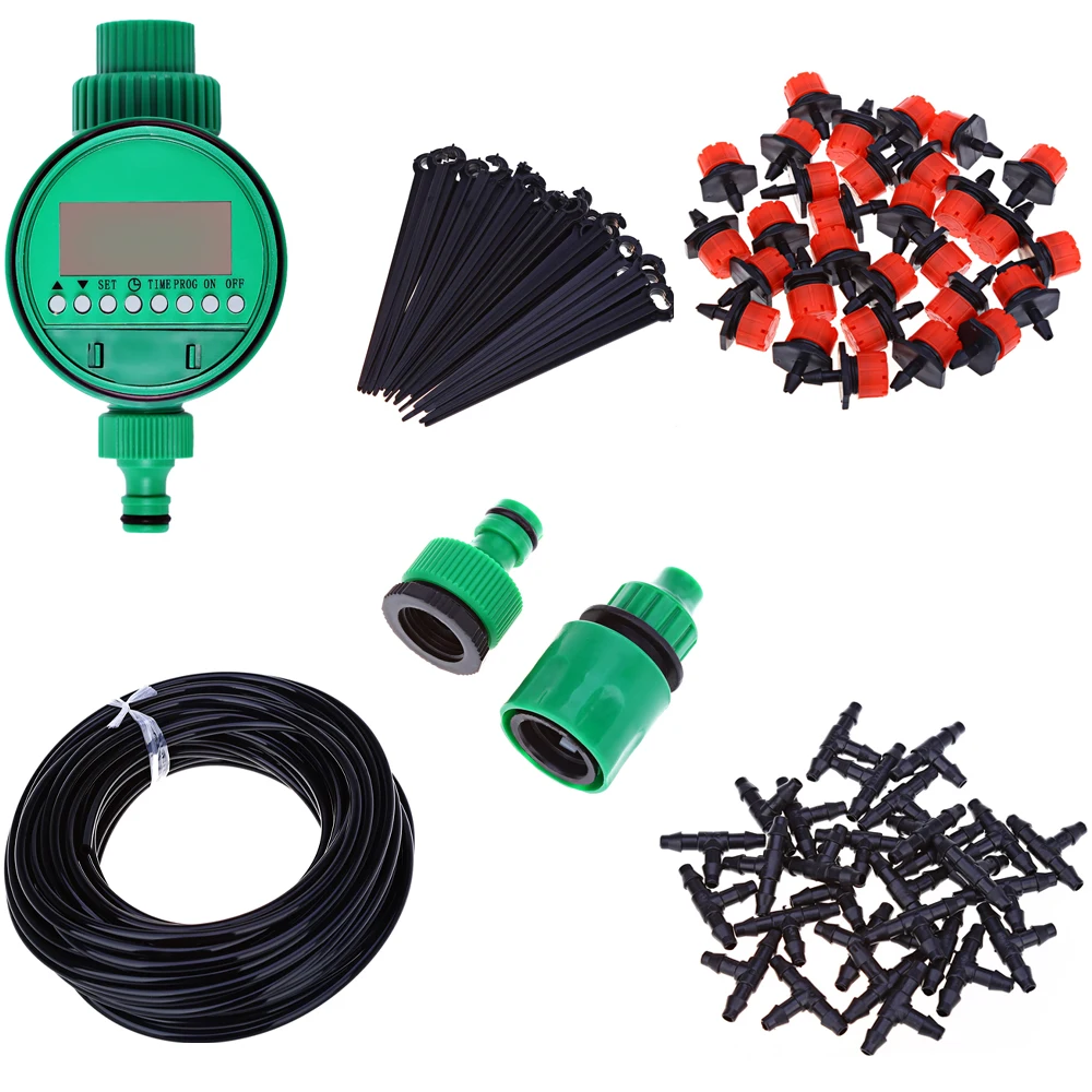 

DIY 25M Micro Drip Irrigation System Watering Timer Garden Hose Kits Plant Self Automatic Watering Controller Adjustable Dripper