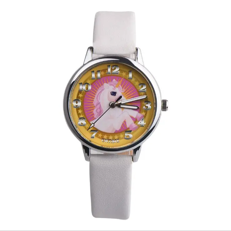 Модные милые детские часы с изображением животных единорога для девочек, кварцевые детские часы для мальчиков, студентов, наручные часы, часы
