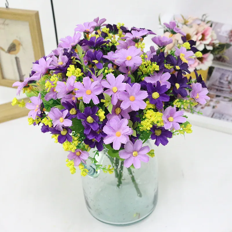 Flone Mini Artificial Daisy Silk Flower Simulation Persian Chrysanthemum Flowers Bouquet Wedding Home Office Party Decor Floral (12)