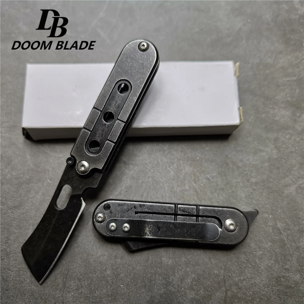 

118mm (4.6') Mini Pocket Folding Knife Titanium Black Stainless Steel Blade Wood Handle Small Camping Knifes EDC Tool Knives