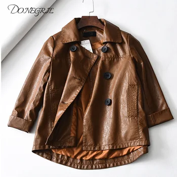

Spring new 2019 Korean Edition slim slim PU leather long seven cent sleeves windbreaker women's coat
