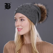 [Flb] Утепленная одежда зимняя шапка шапочки мех шерсть жемчужное вязаная шапка Женские норки шапки шапочки для женщин девушки Cap