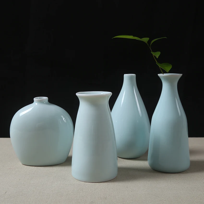 

Celadon ceramic vase decorative vase set small ornaments Cute Mini fresh flower green glaze Office