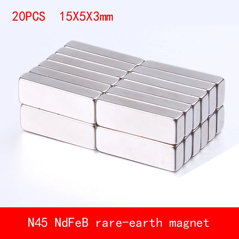 20PCS 15*5*3mm N45 strip Strong NdFeB rare earth permanent