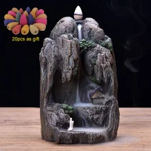 Горелка для благовоний с обратным потоком, высокий горный водопад+ 20 шт. конусов для благовоний, для дома и офиса, держатель для благовоний, дымовая чайная чаша, Прямая поставка