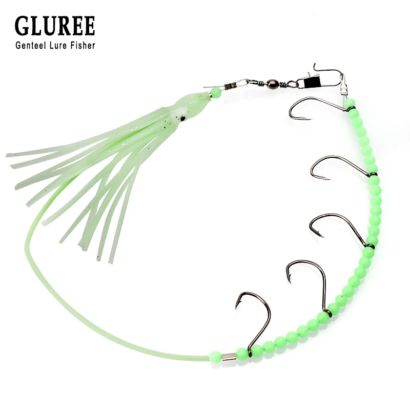 GLUREE, 5 шт./партия, светящаяся Мягкая наживка, приманка 33 см, 7 г, искусственная приманка, 5 осьминог, рыба, крючки, приманка, вобберы, рыболовные снасти, зеленый