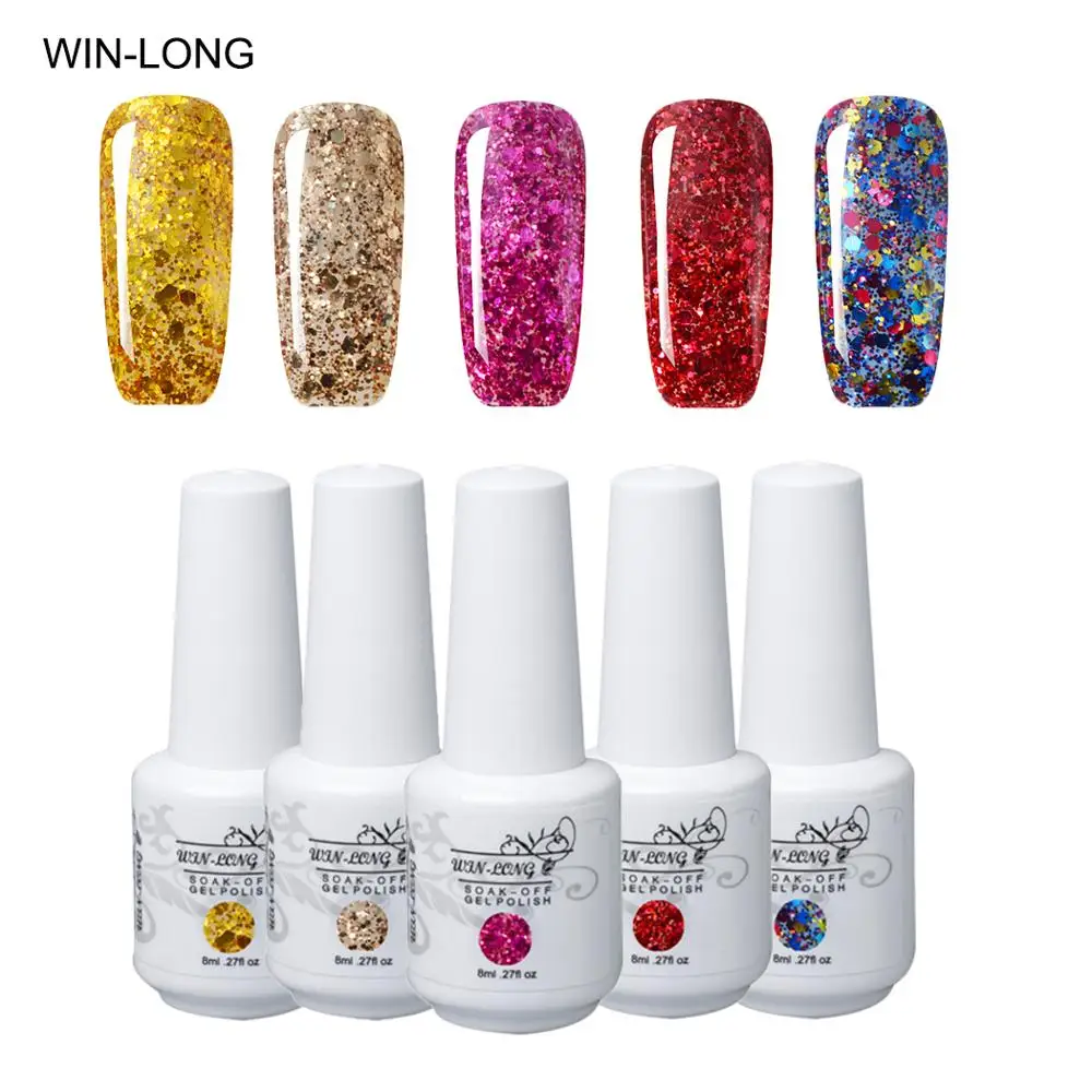 8ml Neon Bling Glitter Nail Gel Polish Semi Permanent UV Led Nail Gel Glue Nail Art Rainbow Varnish Long Lasting Gel Nail Polish