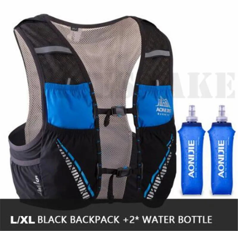 AONIJIE 5L гидратационный рюкзак, сумка, жилет, марафон, Велоспорт, скалолазание, водный рюкзак, жгут, водный Пузырь, бег, гонки - Цвет: LXL Black 2 bottle