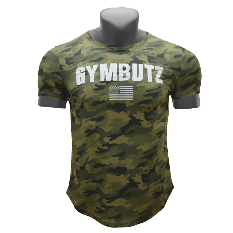 Камуфляжная Спортивная футболка для мужчин, Спортивная футболка для фитнеса, быстросохнущая футболка для бега, Мужская футболка для бодибилдинга, фитнеса, топы