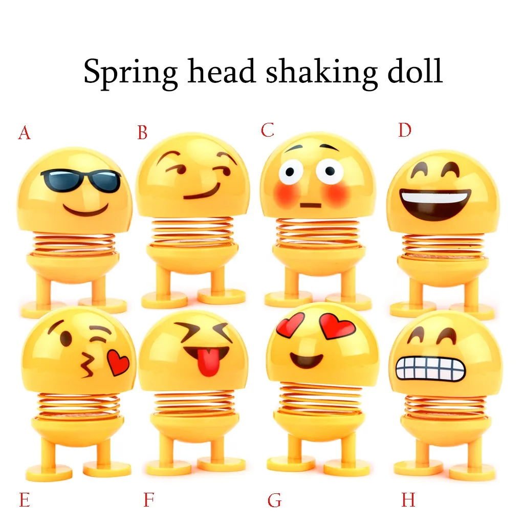 

Cute LED Smiley Doll Figurines Miniatures Car Ornament Interior Dashboard Decoration Bounce Toys home decoration accessories