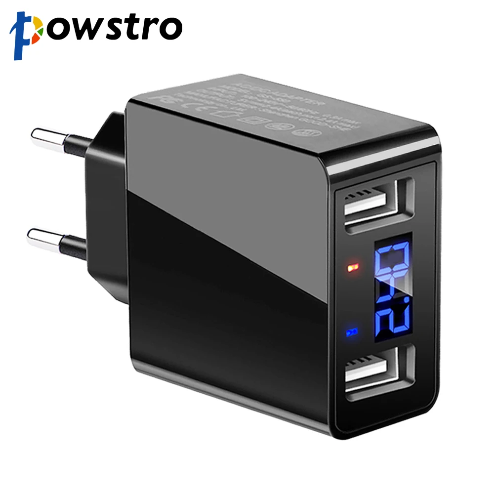 POWSTRO Digital Screen 2 USB Phone Charger 5V 2.4A