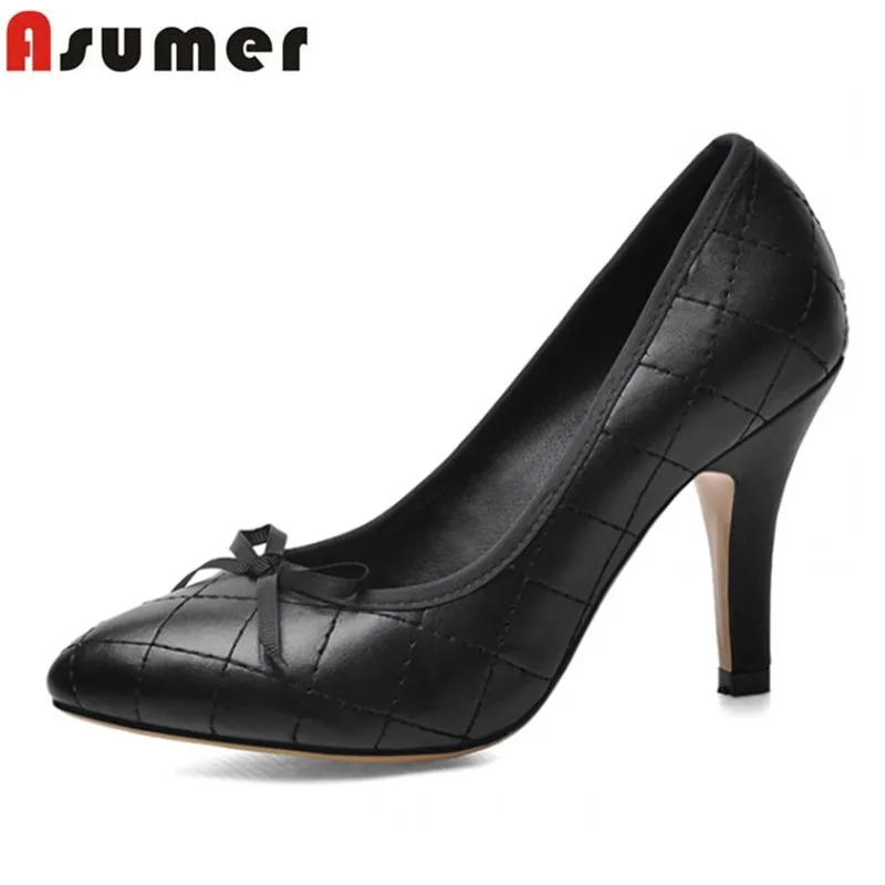 

2016 new arrive dress shoes bowknot elegant style pointed toe thin heels comfortable high quality genuine leather women pumps