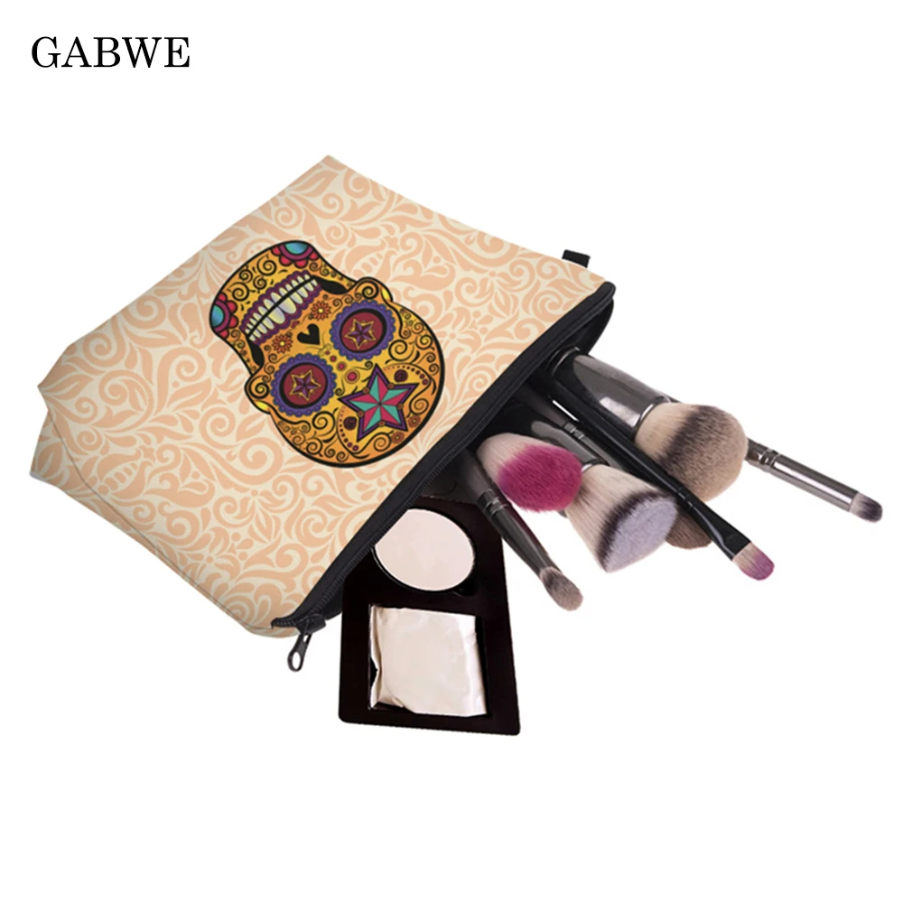 

GABWE 3D Print Galaxy Make Up Space Skull Makeup Brush Organizer Double Layer Pattern Cosmetic travel bag Toiletry Bag Organizer
