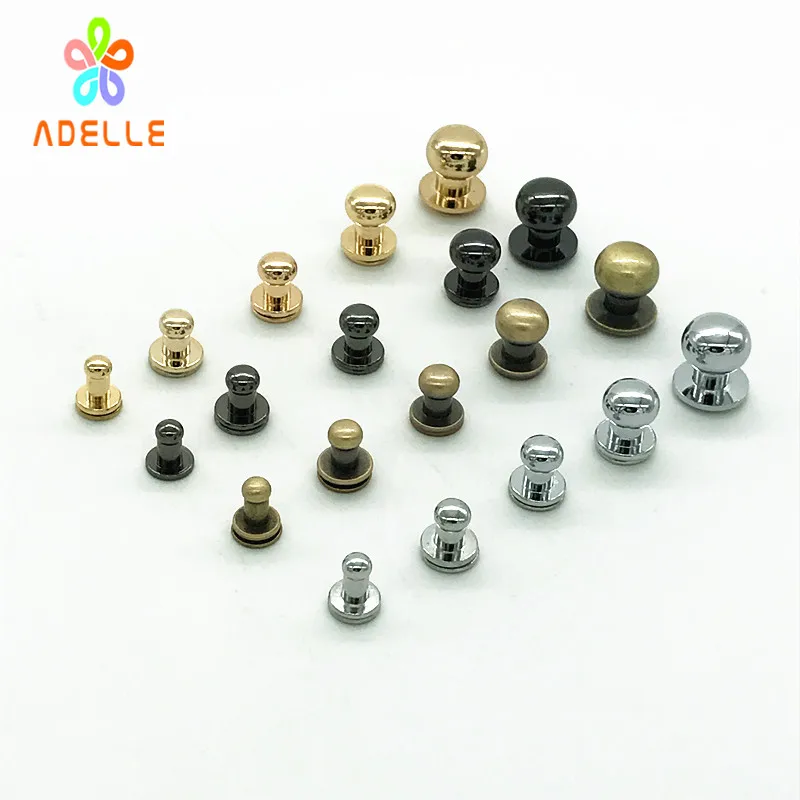 5pcs Stud Screw Round Head Solid Brass Nail Rivet Chicago Button DIY Leather