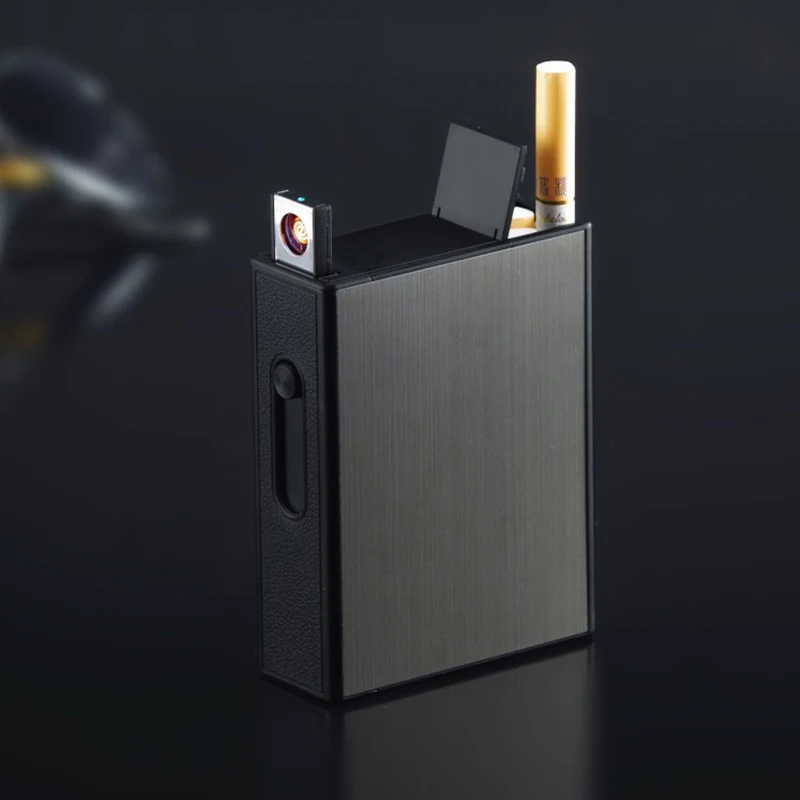Gerui DIY держатель для сигарет коробка с портативной электронная USB Зажигалка Беспламенное ветрозащитное табачное портсигар чехол зажигалка - Цвет: Black