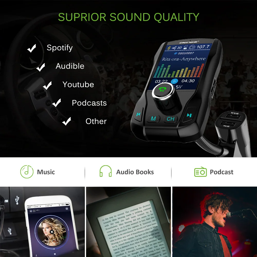 Onever Автомобильный Bluetooth V3.0 EDR автомобильный fm передатчик радио адаптер с