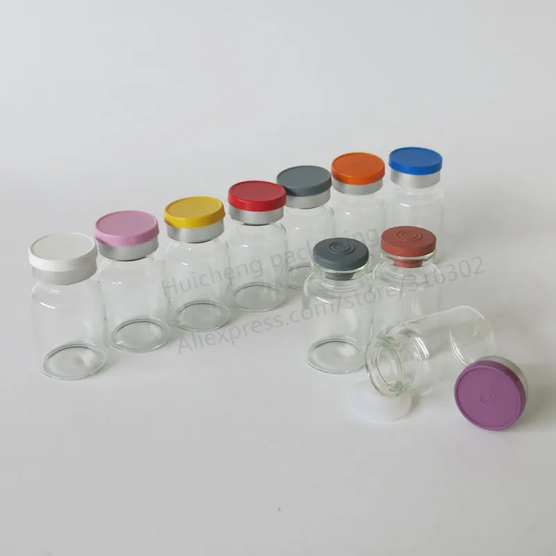 10ML Clear Injection Glass Vial with Center Plastic Aluminum Cap 10CC Transparent Liquid Medicine Glass Containers 2540