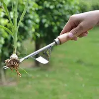 עץ ידית 2 סוגי ראשי ידני Weeder עץ ידית מתכת מזלג שתיל Transplanter כלי חפירה לנכש פולר לגינה (2)