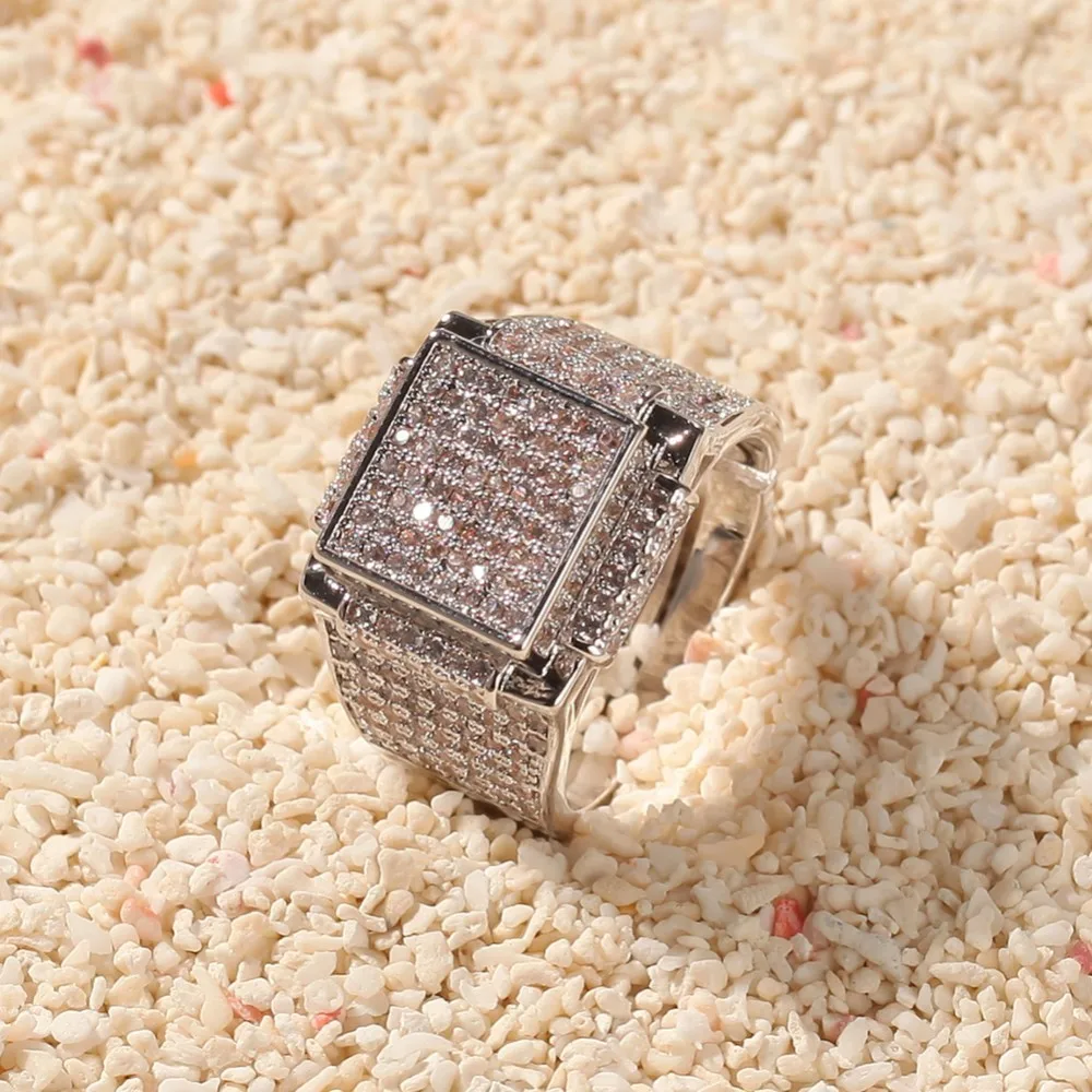UWIN Micro Pave геометрический хип-хоп мужское кольцо с кубическим цирконием золотого и серебряного цвета модные ювелирные изделия Прямая