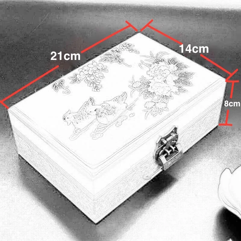 Jewelry Box Antique Storage Boxes Bins Chinese Lacquerware Lacquer Arts with Lock Wooden Wedding Gift Red Blue Black