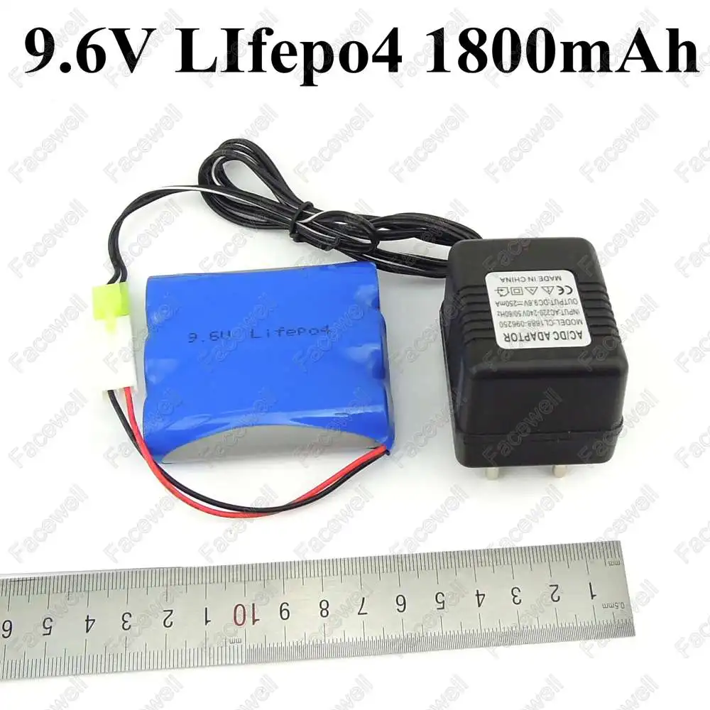 

1pcs brand 9.6v 1800mah 18650 LiFePO4 9.6v battery pack cells 3s 2000mAh cells for RC Not nimh nicd + 9.6v charger 2p connector