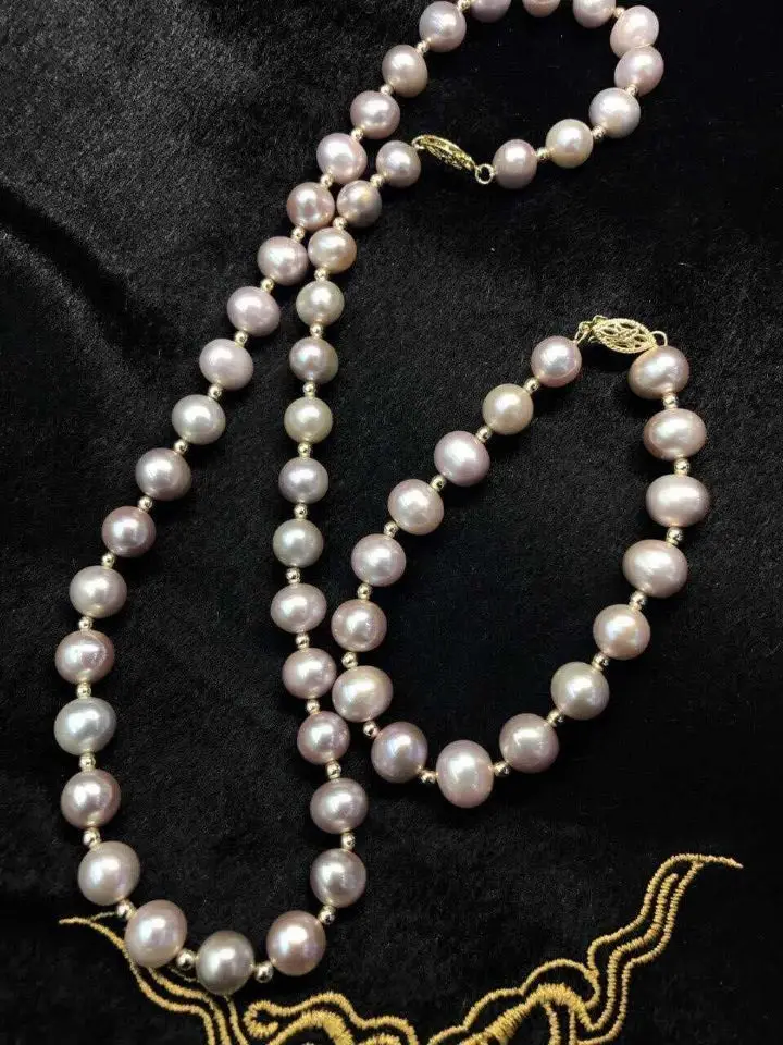 

SET OF 9-10MM NATURAL SOUTH SEA PURPLE PEARL NECKLACE 18" BRACELET 7.5-8" 14k/20
