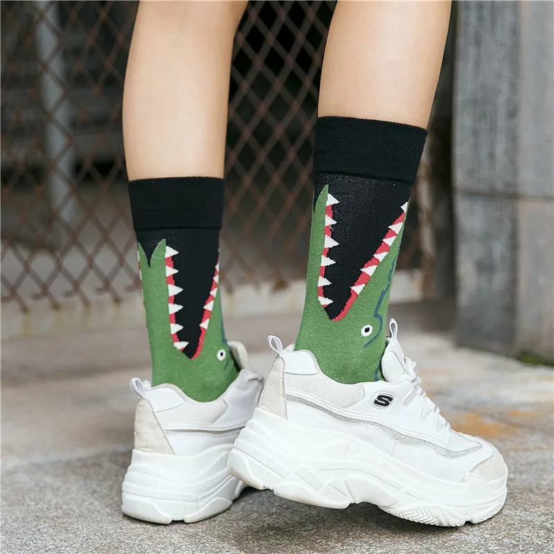 Милые Носки с рисунком крокодила, Кита, женские носки в европейском стиле, модные носки с животными, носки хлопковые с забавным рисунком Kawaii Sokken Calcetines