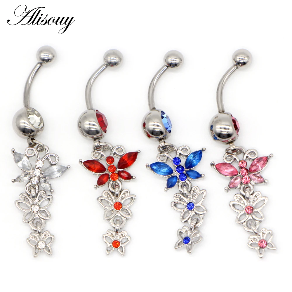 

Alisouy 1PC Stainless Steel Navel Rings Crystal Butterfly Belly Button Bell Rings Piercing Ombligo Piercing Nombril Body Jewelry